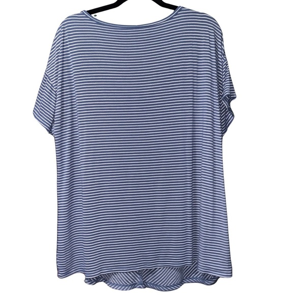 Blue and White Chevron Striped Button Embellished Relaxed Blouse USA - Picture 4 of 4